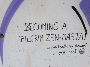 Graffiti on roadside walls near Logroño