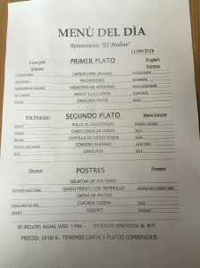 Menu del Dia - El Molino