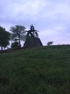 Artwork on hilltop at Monte de Gozo